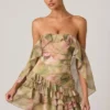 Birdie Off-Shoulder Ruffled Mini Dress in Floral Multi Print