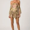 Birdie Off-Shoulder Ruffled Mini Dress in Floral Multi Print
