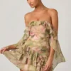 Birdie Off-Shoulder Ruffled Mini Dress in Floral Multi Print