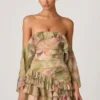 Birdie Off-Shoulder Ruffled Mini Dress in Floral Multi Print