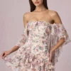 Birdie Off-Shoulder Ruffled Mini Dress in Primrose Floral Print