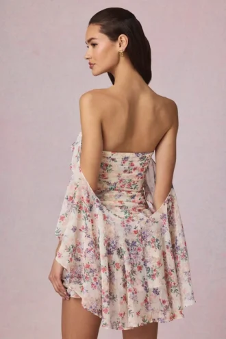 Birdie Off-Shoulder Ruffled Mini Dress in Primrose Floral Print