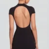 Blair Jersey Turtleneck Ruched Backless Mini Dress in Black