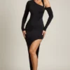 Blythe Asymmetric Draped Maxi Dress in Black