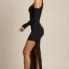 Blythe Asymmetric Draped Maxi Dress in Black