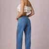 Bobbi Mid-Rise Barrel-Leg Jeans in Mid-Blue Wash
