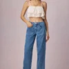 Bobbi Mid-Rise Barrel-Leg Jeans in Mid-Blue Wash