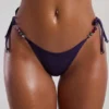 Bocas Bead-Embellished Side-Tie Micro Cheeky Bikini Bottoms in Deep Purple