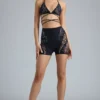 Bonnie Embellished High-Waist Shorts in Black