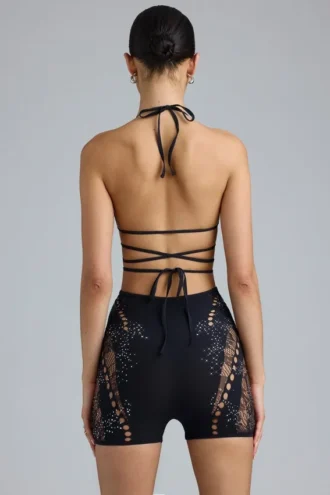 Bonnie Embellished High-Waist Shorts in Black