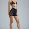 Bonnie Embellished High-Waist Shorts in Black