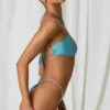 Bora Bora Pearl-Detail Ruched Thong Bikini Bottoms in Turquoise