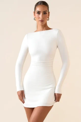 Brenna Modal Ruched Open-Back Mini Dress in White