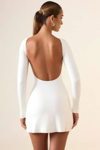 Brenna Modal Ruched Open-Back Mini Dress in White