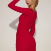 Briallen Soft-Jersey Boat-Neck Draped Mini Dress in True Red