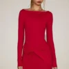 Briallen Soft-Jersey Boat-Neck Draped Mini Dress in True Red
