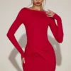 Briallen Soft-Jersey Boat-Neck Draped Mini Dress in True Red