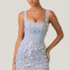 Briar Embellished Appliqué Corset Mini Dress in Sky Blue