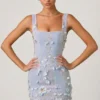 Briar Embellished Appliqué Corset Mini Dress in Sky Blue