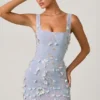 Briar Embellished Appliqué Corset Mini Dress in Sky Blue