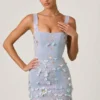 Briar Embellished Appliqué Corset Mini Dress in Sky Blue