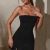 Brielle Bandeau Neckline Mini Dress in Black