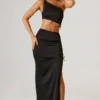 Brisa Ruched Asymmetric Crop Top in Black