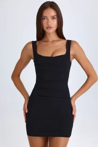 Brittany Draped Structured Corset Mini Dress in Black