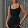 Brittany Draped Structured Corset Mini Dress in Black