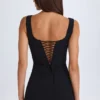 Brittany Draped Structured Corset Mini Dress in Black