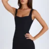 Brittany Draped Structured Corset Mini Dress in Black