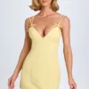 Bronwyn Bow-Detail Pleated Mini Dress in Pastel Yellow