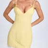 Bronwyn Bow-Detail Pleated Mini Dress in Pastel Yellow