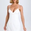 Bronwyn Bow-Detail Pleated Mini Dress in White