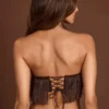 Bruma Fringed Bandeau Lace-up Crop Top in Chocolate Brown