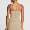 Bruna Woven Twill Wrap Over Pleated Mini Dress in Taupe