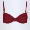Bruny Bead-Embellished Ruched Underwired Bikini Top in Dark Cherry