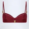 Bruny Bead-Embellished Ruched Underwired Bikini Top in Dark Cherry