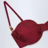 Bruny Bead-Embellished Ruched Underwired Bikini Top in Dark Cherry