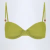 Bruny Bead-Embellished Ruched Underwired Bikini Top in Olive Green