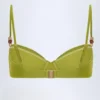 Bruny Bead-Embellished Ruched Underwired Bikini Top in Olive Green