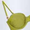Bruny Bead-Embellished Ruched Underwired Bikini Top in Olive Green