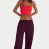 Brushed Cotton Jersey Mid-Rise Relaxed Joggers in Burgundy