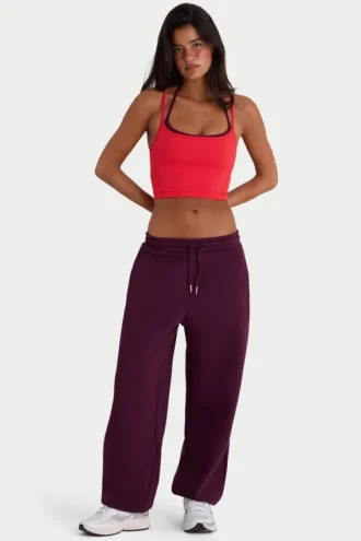 Brushed Cotton Jersey Mid-Rise Relaxed Joggers in Burgundy
