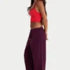 Brushed Cotton Jersey Mid-Rise Relaxed Joggers in Burgundy