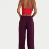 Brushed Cotton Jersey Mid-Rise Relaxed Joggers in Burgundy