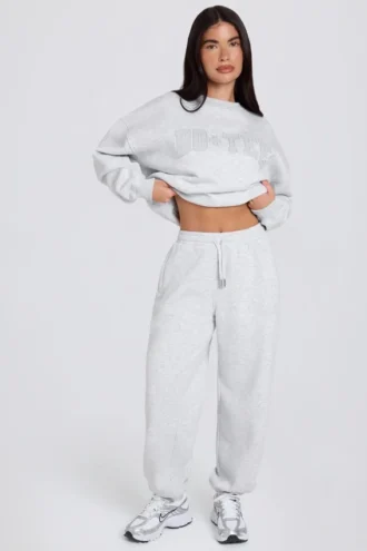 Brushed Cotton Jersey Mid-Rise Relaxed Joggers in Grey Marl