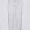 Brushed Cotton Jersey Mid-Rise Relaxed Joggers in Grey Marl