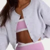Brushed Jersey Button-Up Cropped Cardigan in Grey Marl