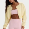 Brushed Jersey Button-Up Cropped Cardigan in Soft Yellow